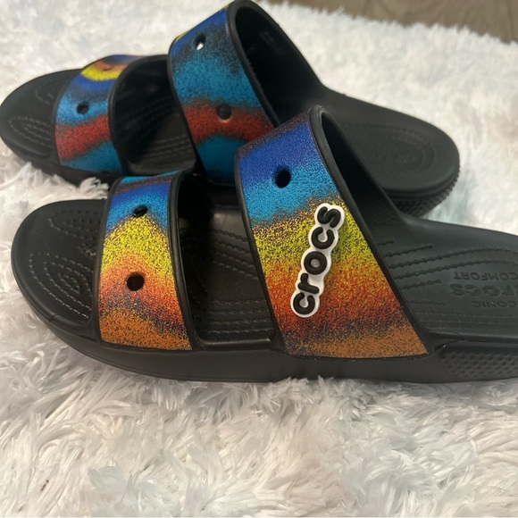CROCS Black and Blue Sandals Sporty Summer Slides - Picture 6 of 6